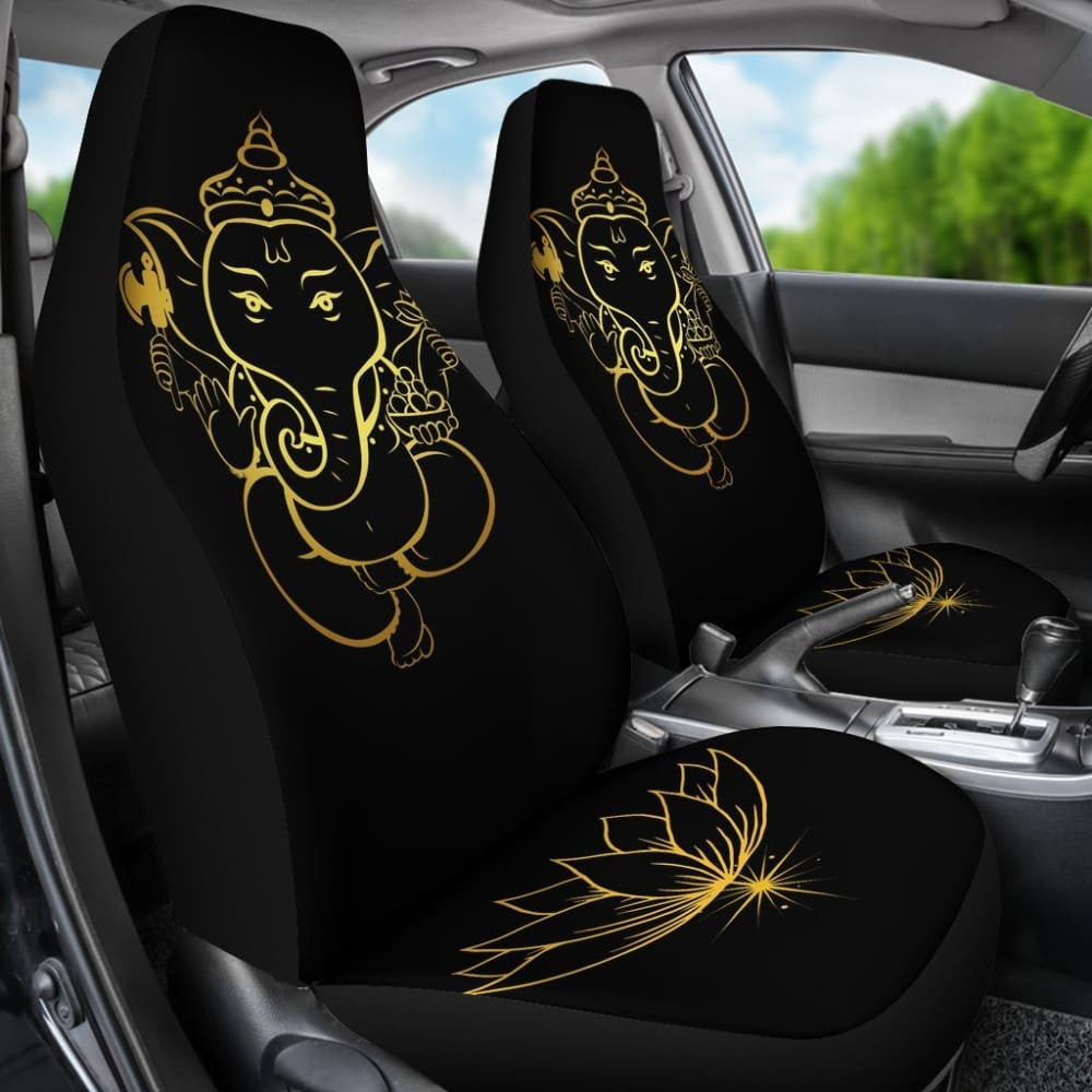 Golden Lord Ganesha (Remover Of Obstacles) With Lotus- Car Seat Cover