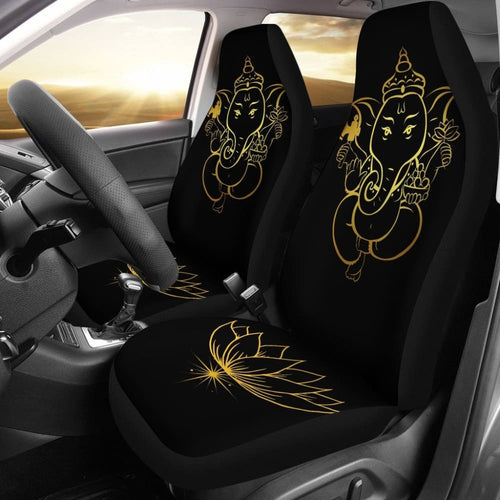 Golden Lord Ganesha (Remover Of Obstacles) With Lotus- Car Seat Cover