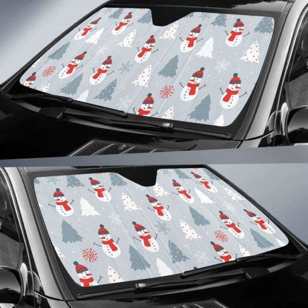 Snowman Christmas  Tree Snow Gray Background Car Auto Sun Shades