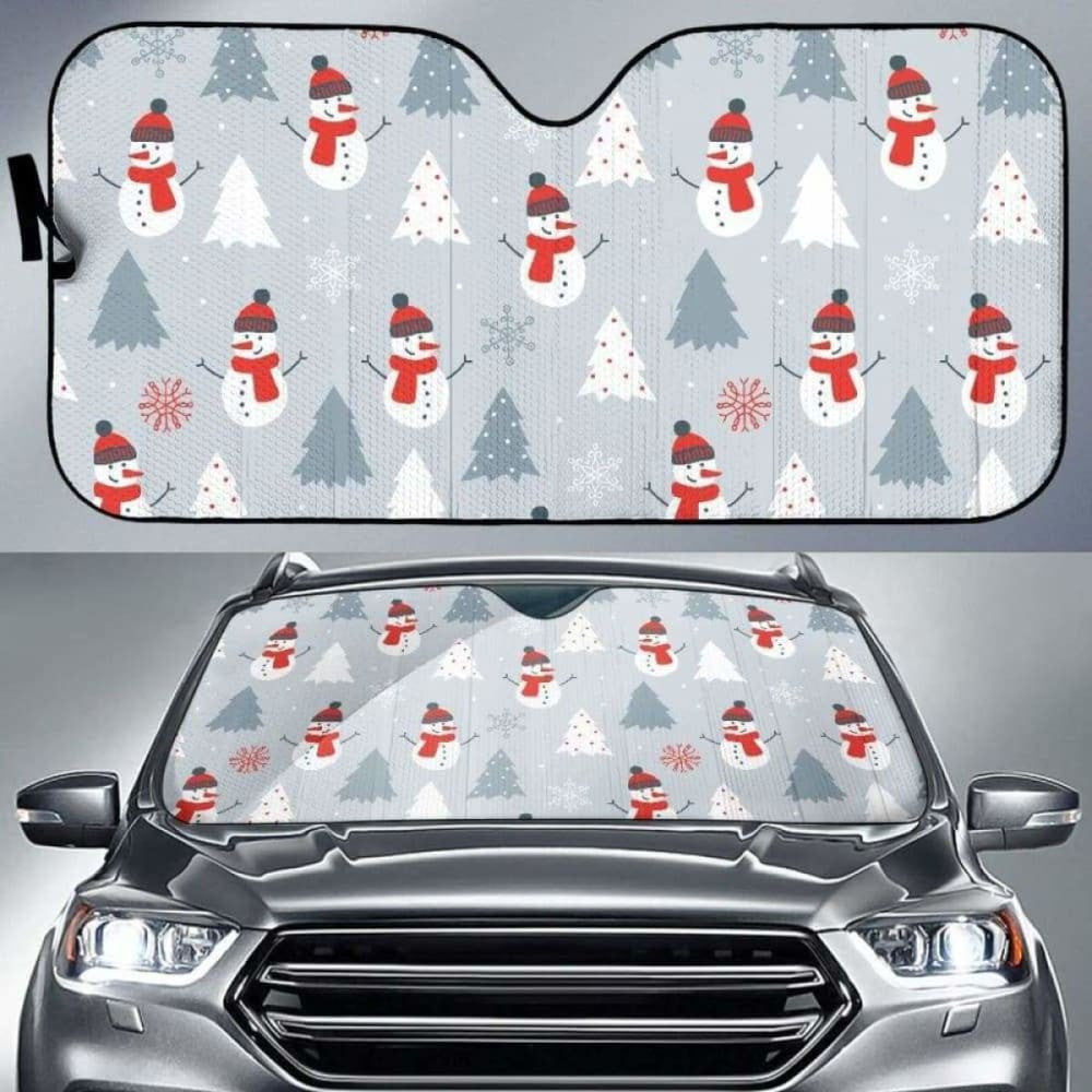 Snowman Christmas  Tree Snow Gray Background Car Auto Sun Shades