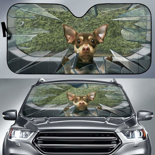 Funny Broken Glass Brown Chihuahua Auto Sun Shade
