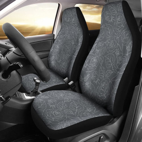 Gray With Subtle Rose Pattern Car Seat Covers Set