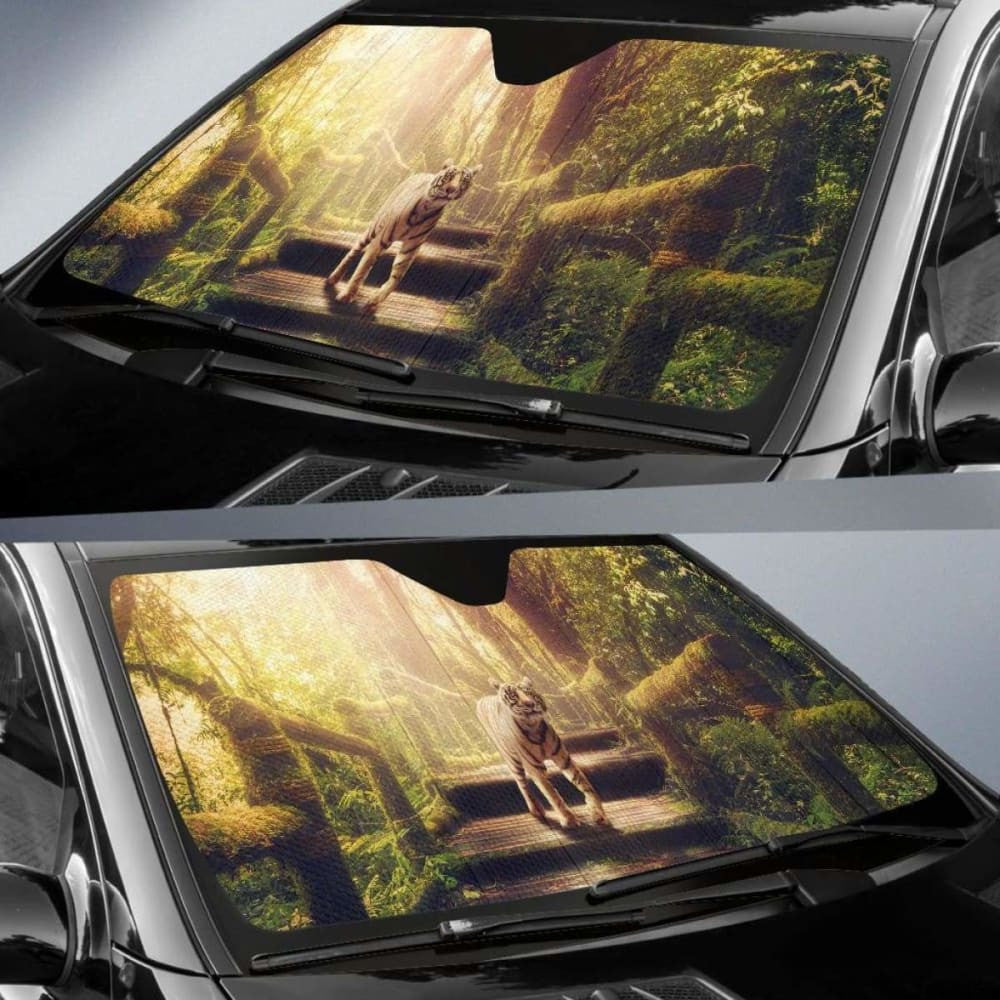 White Tiger Forest Jungle SunlightK Car Sun Shade