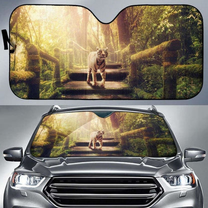 White Tiger Forest Jungle SunlightK Car Sun Shade