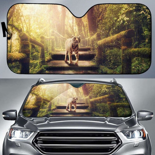 White Tiger Forest Jungle SunlightK Car Sun Shade