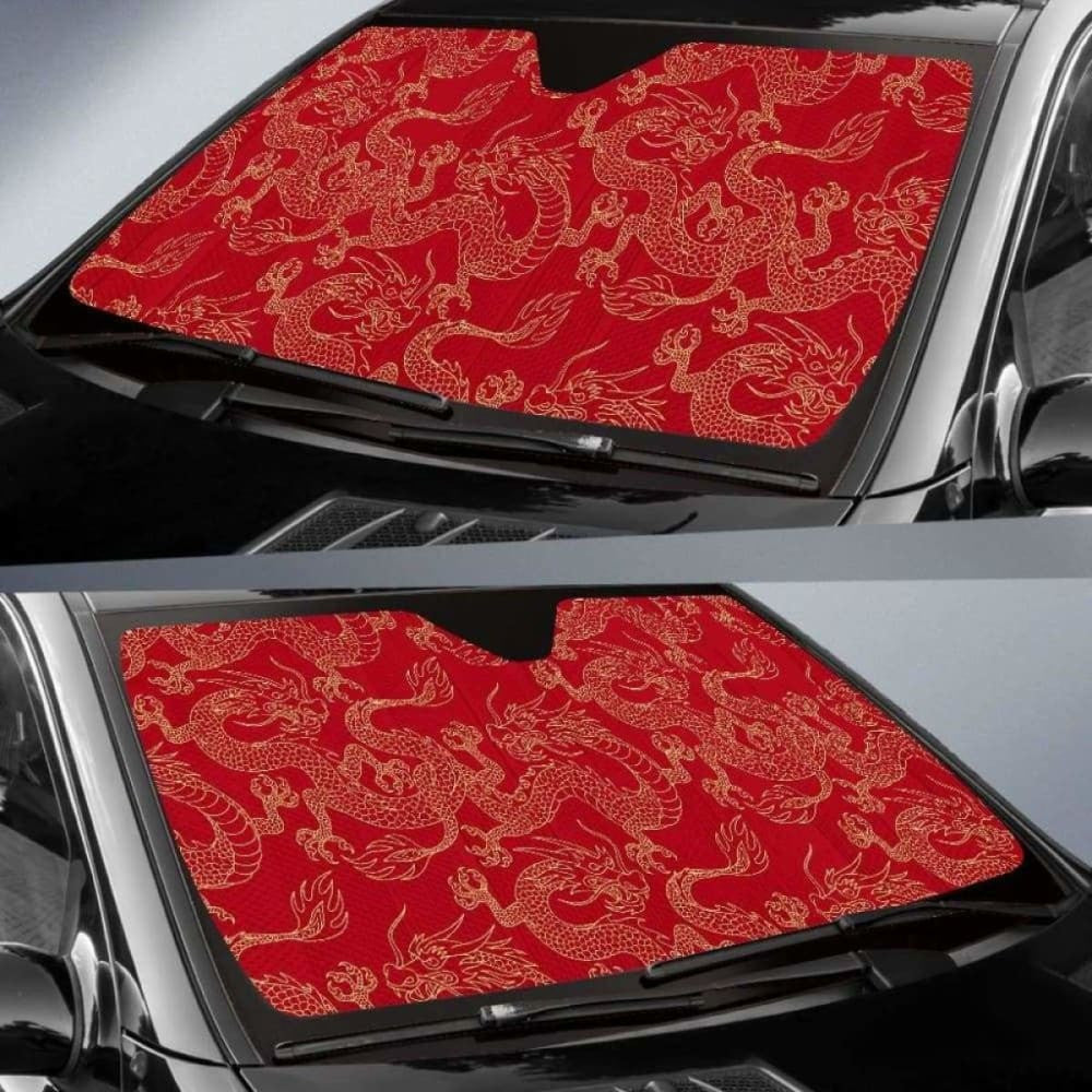 Gold Dragons Red Background Car Auto Sun Shades