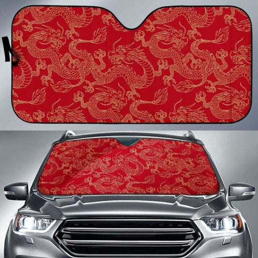 Gold Dragons Red Background Car Auto Sun Shades