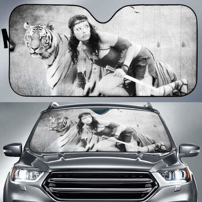 Car Sun Shade Tiger Native American Print