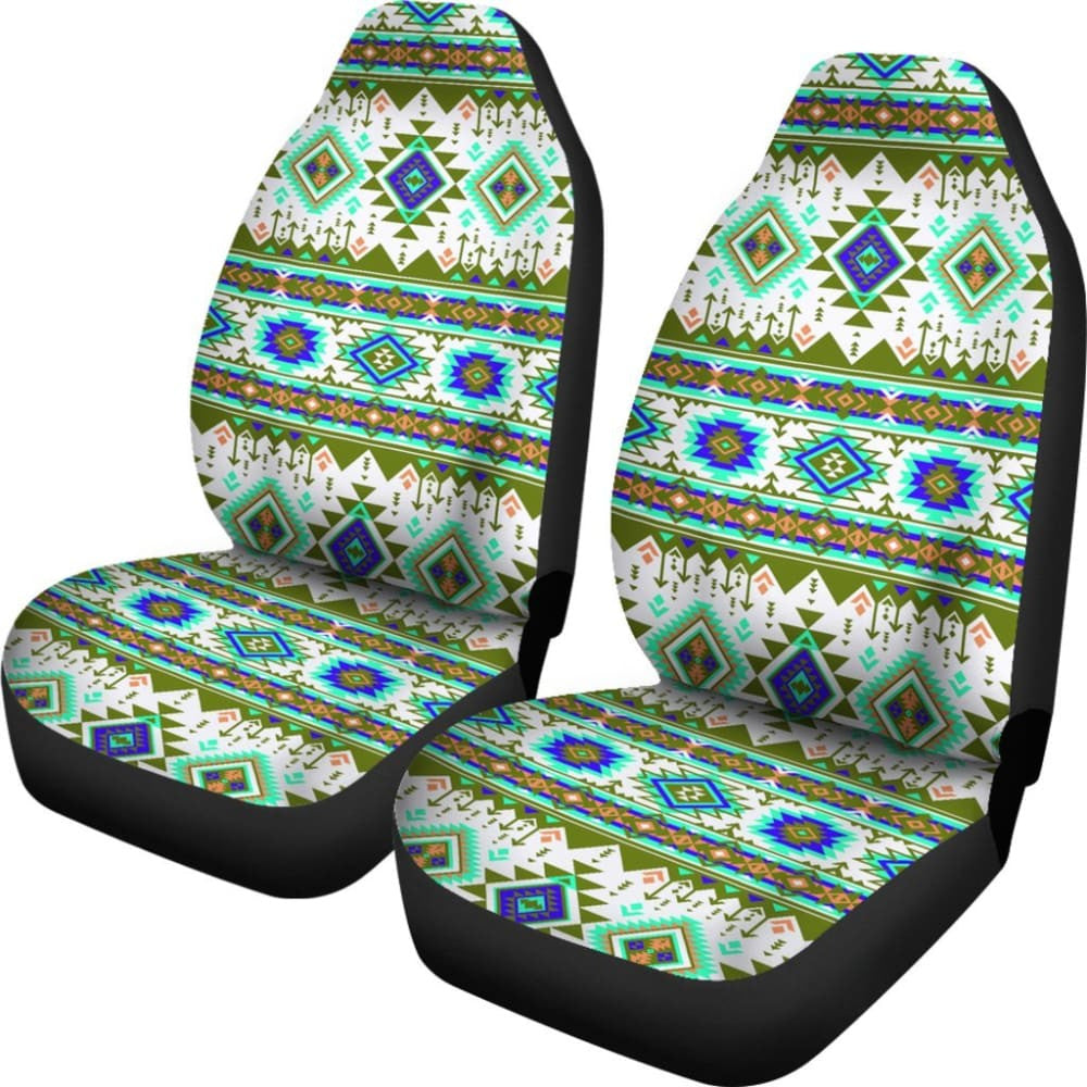 Green And White Aztec Car Seat Covers