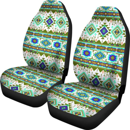 Green And White Aztec Car Seat Covers
