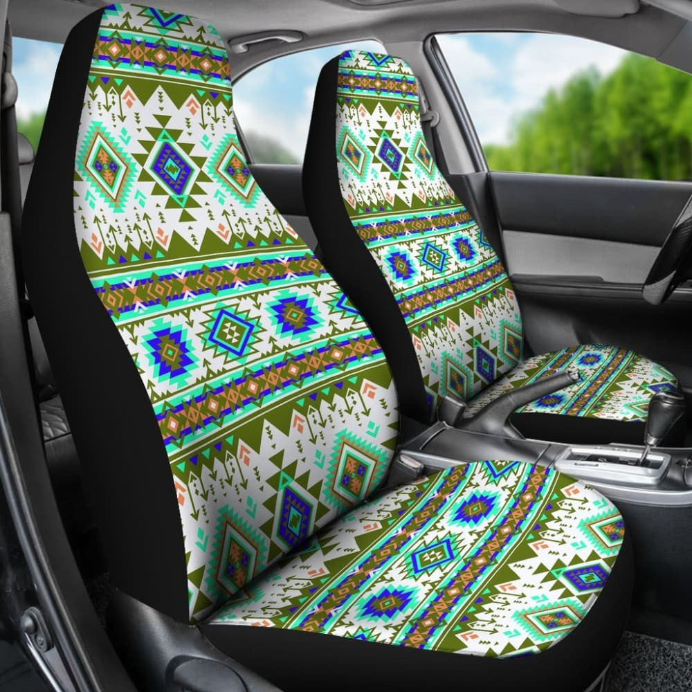 Green And White Aztec Car Seat Covers