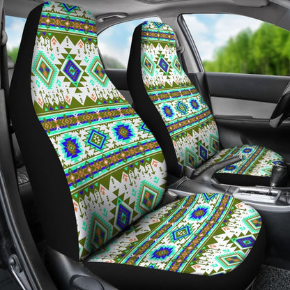 Green And White Aztec Car Seat Covers
