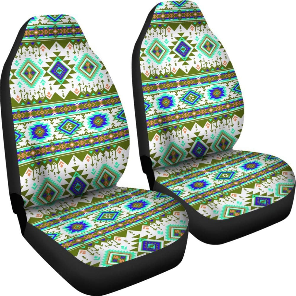 Green And White Aztec Car Seat Covers