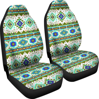 Green And White Aztec Car Seat Covers
