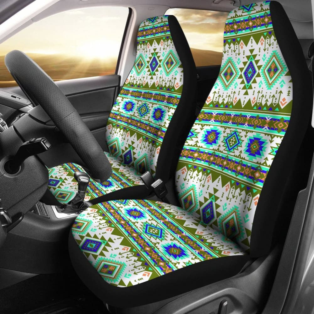 Green And White Aztec Car Seat Covers