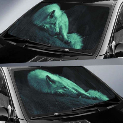 Sleeping White Wolf at Night Woods car auto sunshades