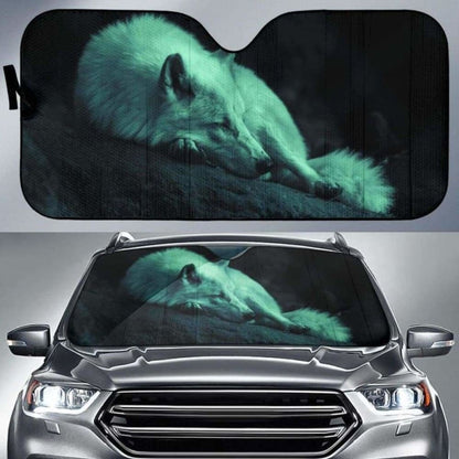 Sleeping White Wolf at Night Woods car auto sunshades