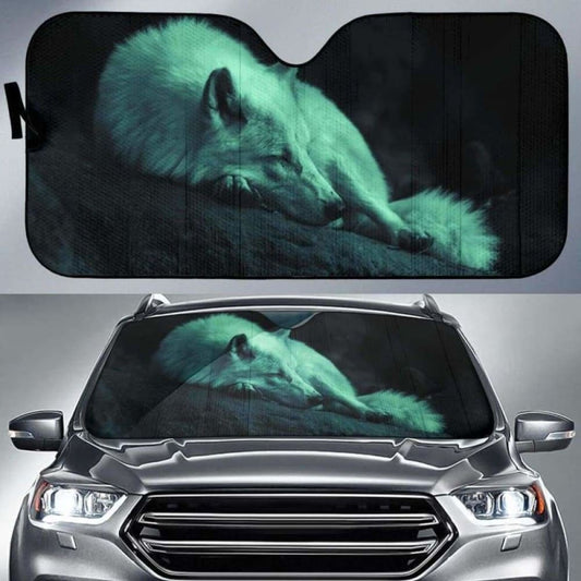 Sleeping White Wolf at Night Woods car auto sunshades