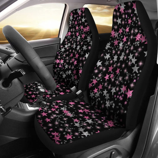 Black Sky Pink Stars Car Seat Covers