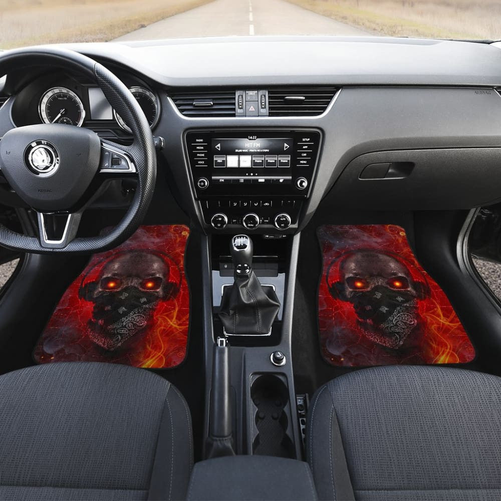 Amazing Red Fire Music Headphone Gothic Skull Car Floor Mats