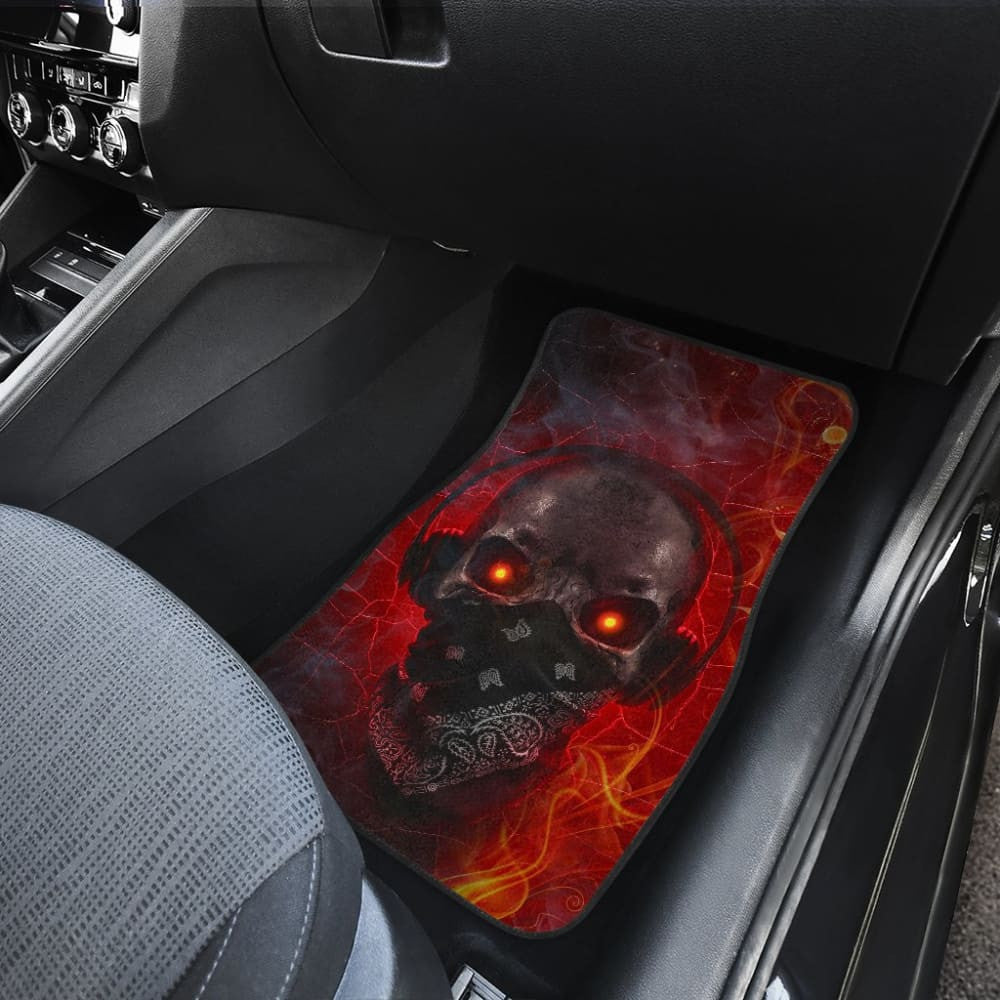 Amazing Red Fire Music Headphone Gothic Skull Car Floor Mats