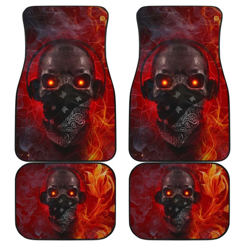 Amazing Red Fire Music Headphone Gothic Skull Car Floor Mats