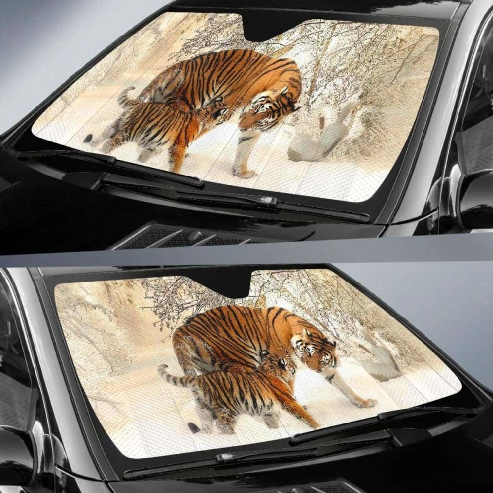 Tiger Cub Snow WinterK Car Sun Shade
