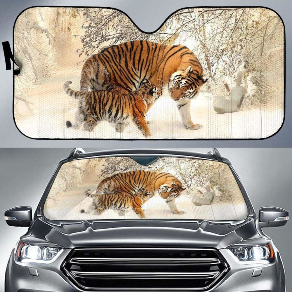 Tiger Cub Snow WinterK Car Sun Shade