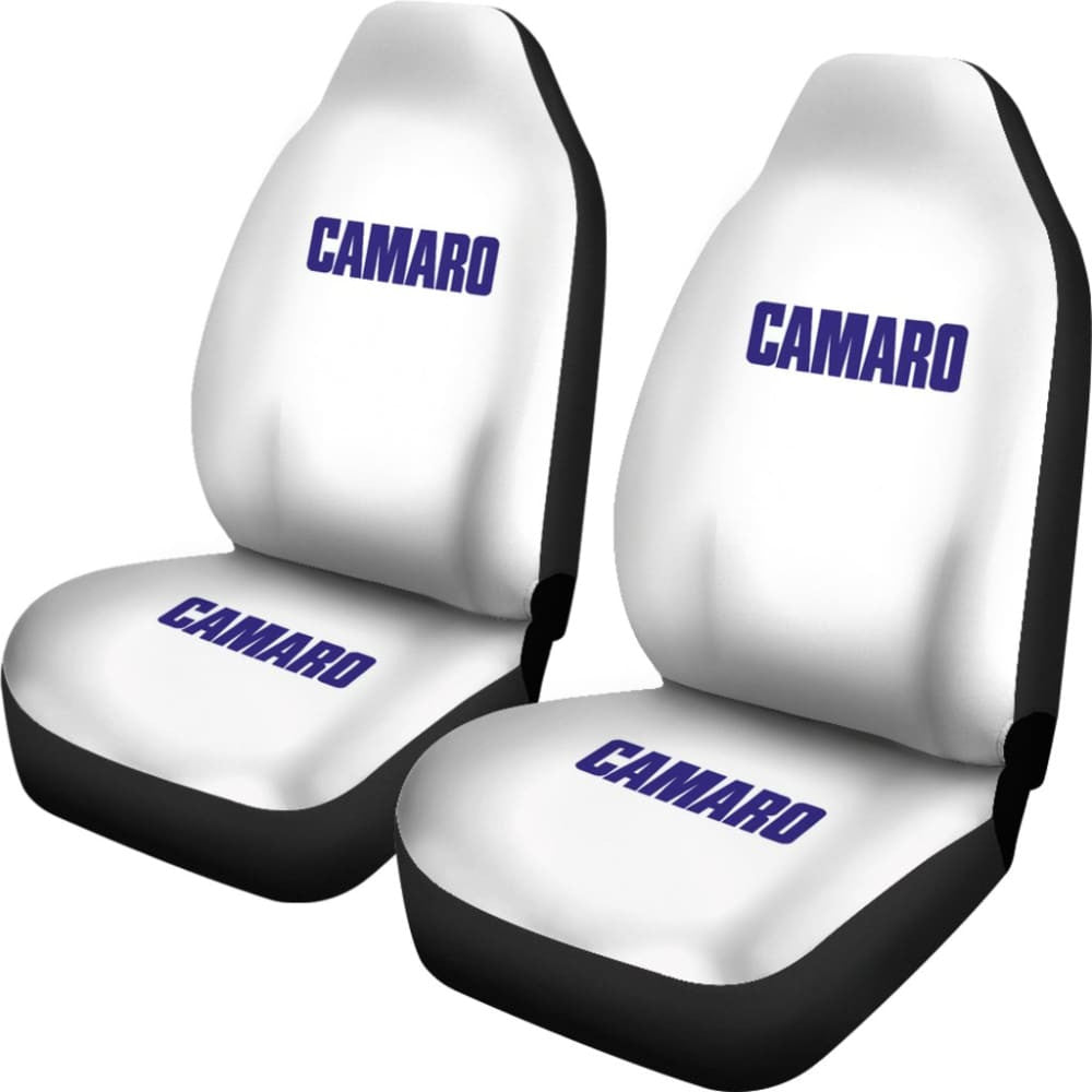 White Camaro Blue Letter Car Seat Covers