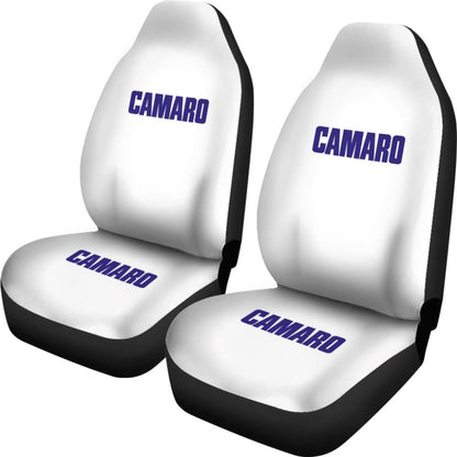 White Camaro Blue Letter Car Seat Covers