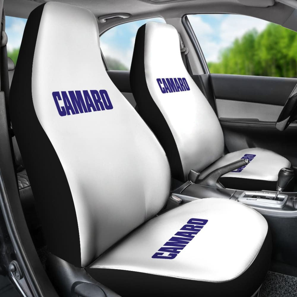 White Camaro Blue Letter Car Seat Covers
