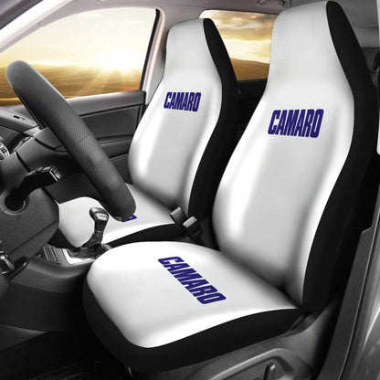 White Camaro Blue Letter Car Seat Covers
