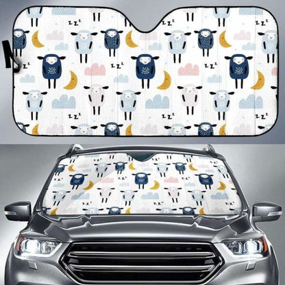 Cute Sleeping Sheep Moon Cloud Pattern Car Auto Sun Shades
