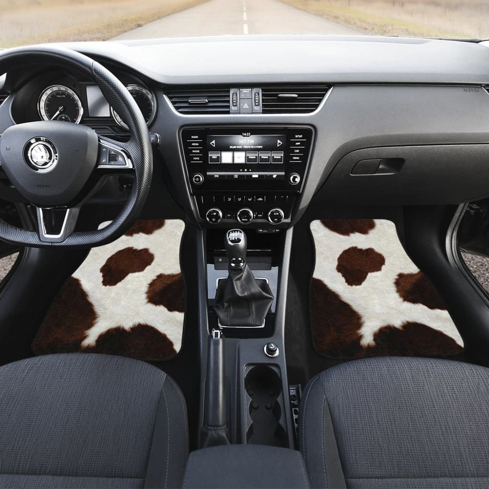 Brown Cowhide Printed Car Floor Mats