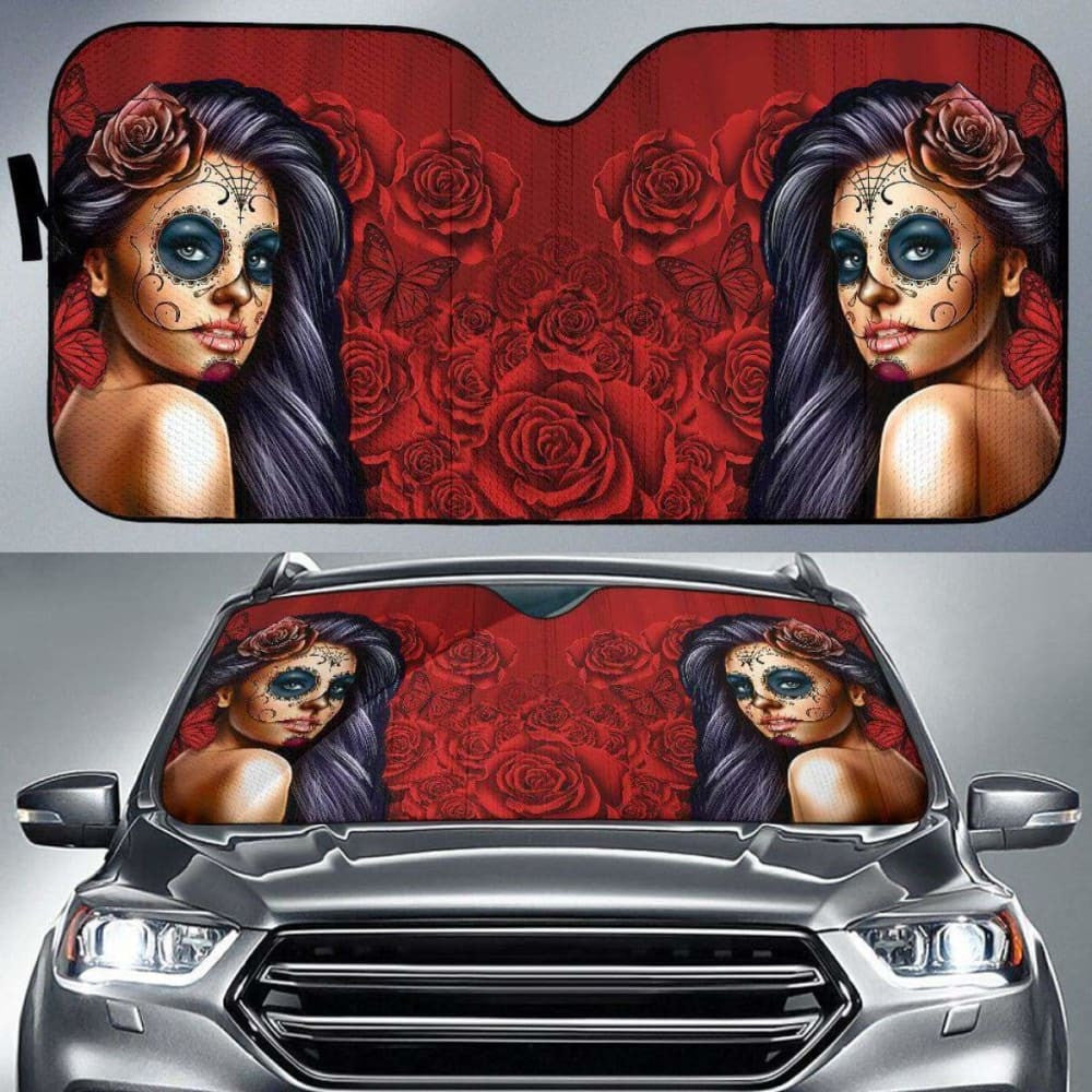 Calavera Girl - Red - Auto Sun Shade
