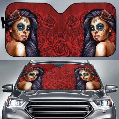 Calavera Girl - Red - Auto Sun Shade