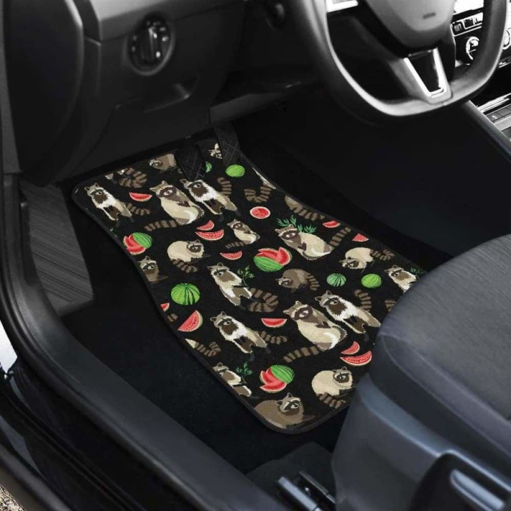 Raccoon Watermelon Pattern Front And Back Car Mats