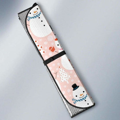 Cute Snowman Christmas Tree Snowpink Background Car Auto Sun Shades