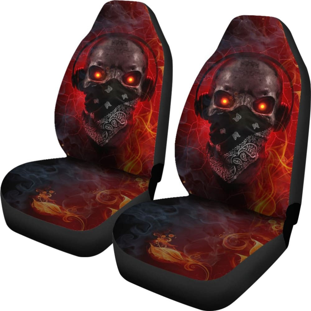 Amazing Red Fire Music Headphone Gothic Skull Car Seat Covers