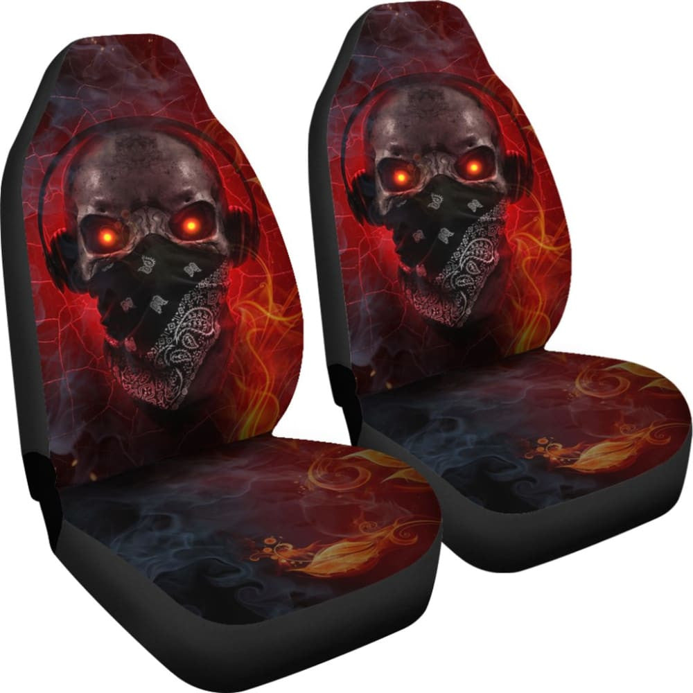 Amazing Red Fire Music Headphone Gothic Skull Car Seat Covers