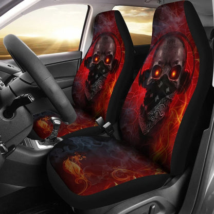 Amazing Red Fire Music Headphone Gothic Skull Car Seat Covers