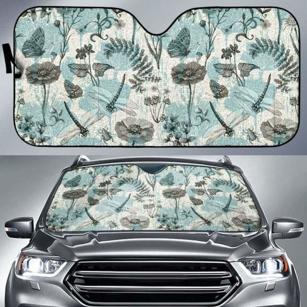 Dragonfly Butterfly Plants Insect Flower Vintage Style Pattern Car Auto Sun Shades