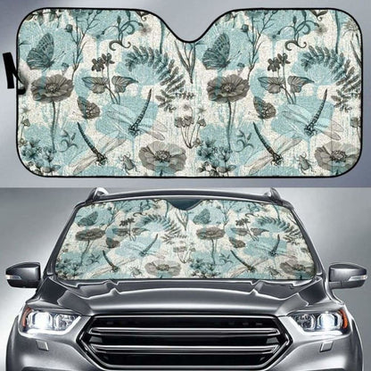 Dragonfly Butterfly Plants Insect Flower Vintage Style Pattern Car Auto Sun Shades