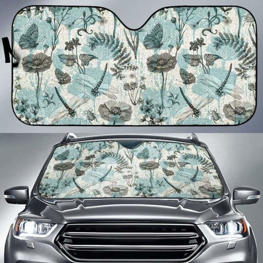 Dragonfly Butterfly Plants Insect Flower Vintage Style Pattern Car Auto Sun Shades