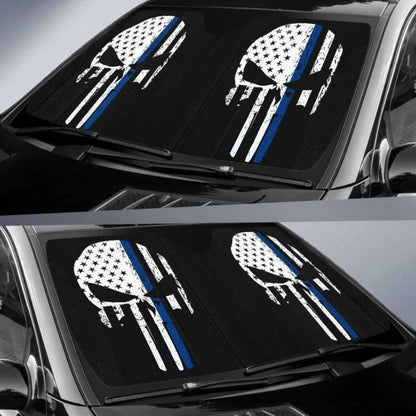 Thin Blue Line Punisher Skull Police Auto Sun Car Shades