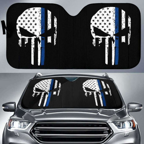 Thin Blue Line Punisher Skull Police Auto Sun Car Shades