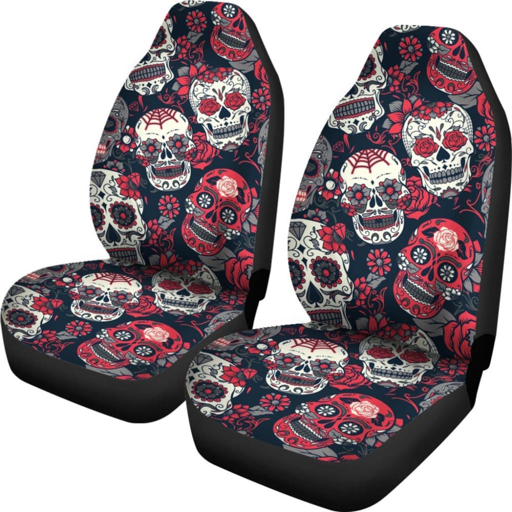 Red & White Sugar Skull Car Seat Covers