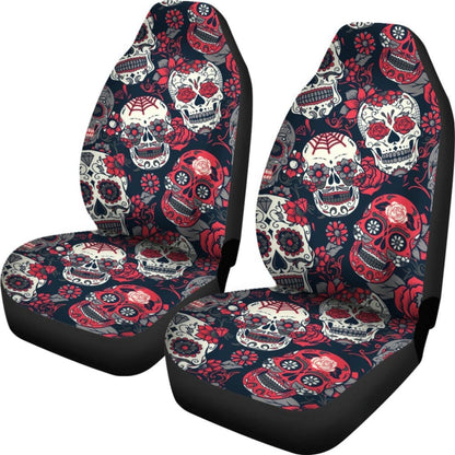 Red & White Sugar Skull Car Seat Covers