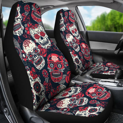 Red & White Sugar Skull Car Seat Covers