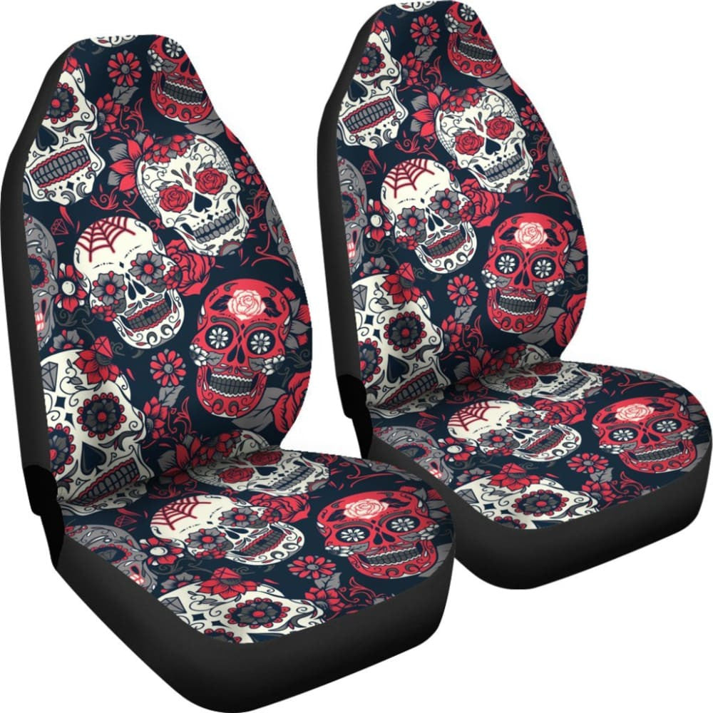 Red & White Sugar Skull Car Seat Covers